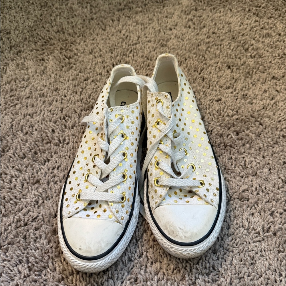 Converse-White with Gold Polka Dots